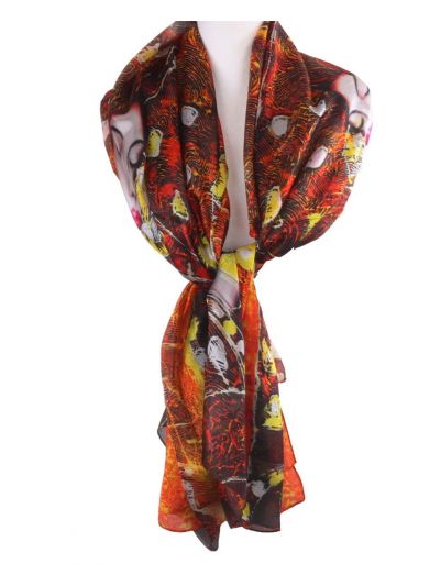 Zijden sjaal/stola met print met een schildering van Gustav Klimt in oranje-geel