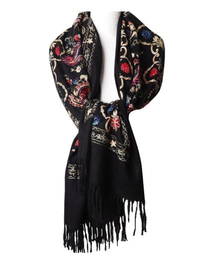 Kasjmier-blend sjaal met geborduurde bloemen