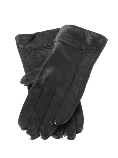 Zwarte leren handschoenen met kleine strik