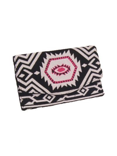 Zwart/wit gestreepte etui met aztec print