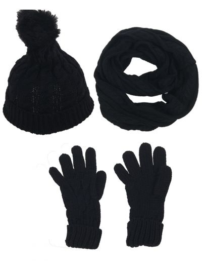 Set van muts, handschoenen en sjaal in zwart