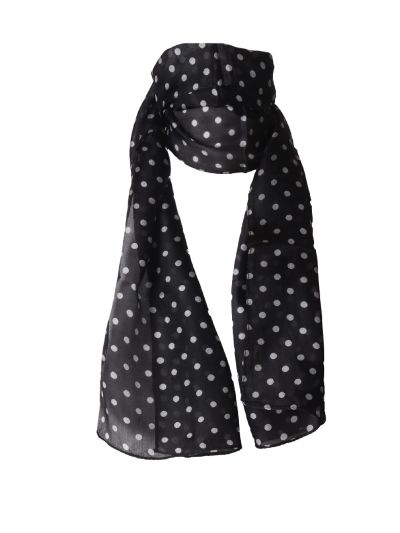 Zijde sjaaltje in zwart met polka dot print
