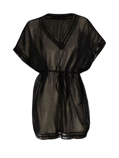 Korte voile kaftan in zwart met V-hals