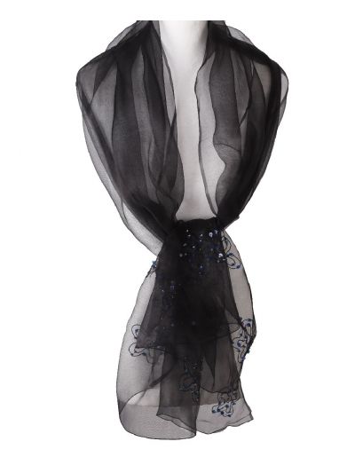 Zwart zijde organza stola met bloem details