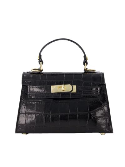 Livia lederen croco handtas in zwart