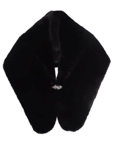 Zwarte kunstbont stola met strass sluiting