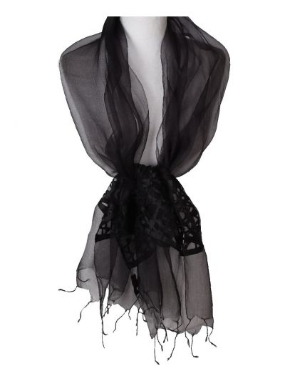 Zwarte organza sjaal met opgestikte details