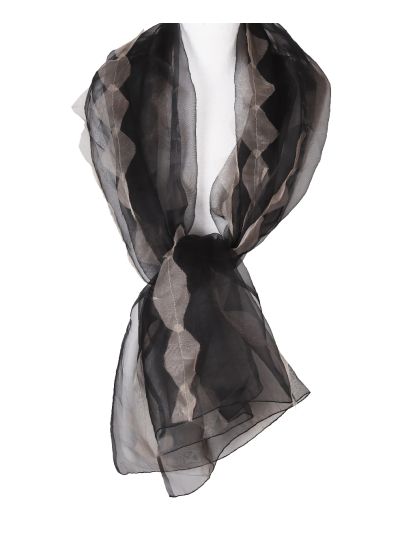 Zwarte stola met beige zigzagdetail