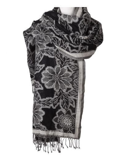 Omslagdoek/sjaal met floral print in zwart en wit