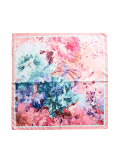 Zalmroze satijnen sjaaltje met aquarelprint