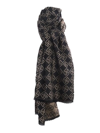 Zachte wol-blend sjaal met ornament print in beige