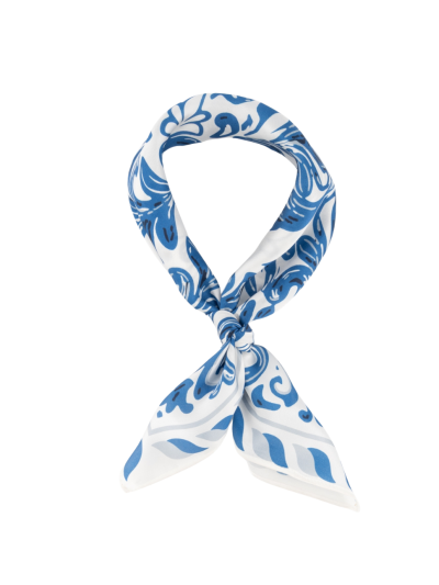 Zijden sjaaltje met ornamentprint in blauw