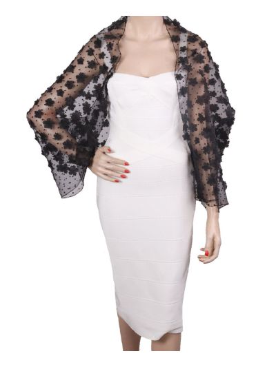 Zwarte bolero stola met stippen- en bloemen