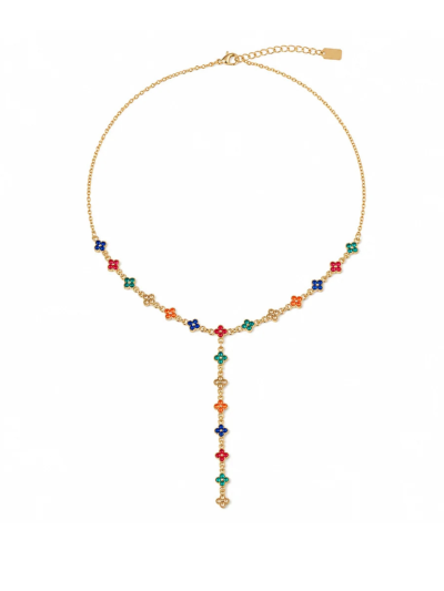 Clover Y-ketting met strass steentjes