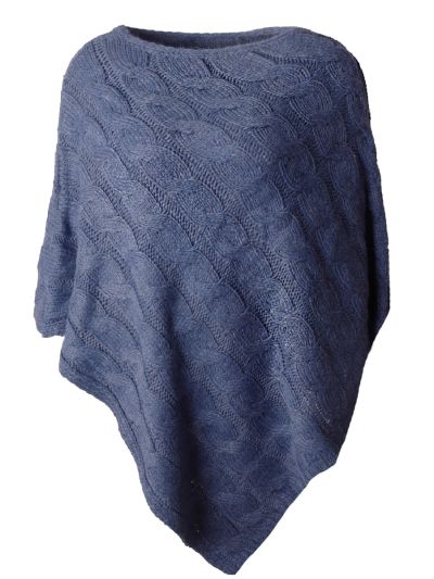 Poncho met kabelgebreide structuur