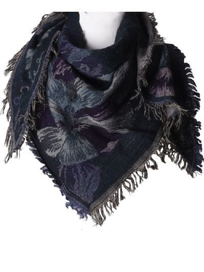 Vierkante wollen sjaal in petrol en paars