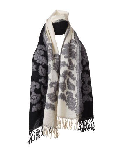 Wollen sjaal met ornament borduursel 