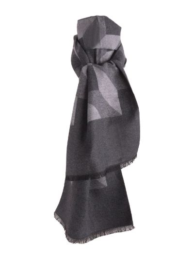 Zachte wol-blend sjaal in grijs met grafische print