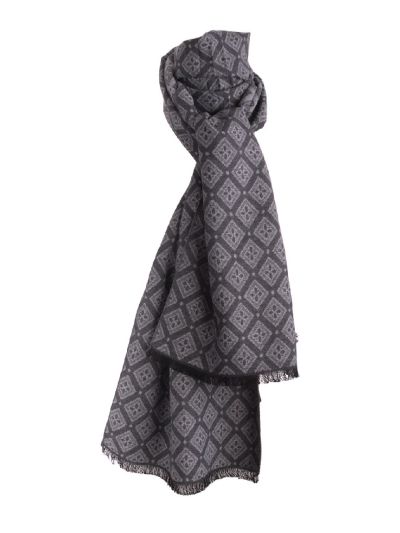 Wol-blend sjaal in donkergrijs met ornament print