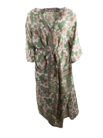 Lange kimono in groen met bloemenprint