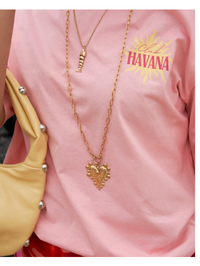 Lange schakelketting met hart bedel