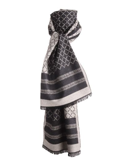 Zachte wol-blend sjaal met mixed print in zwart en zand