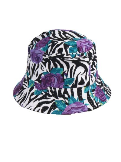 Zonnehoed met zebra- en bloemenprint in paars