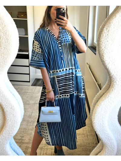 Katoenen kaftan jurk met grafische print