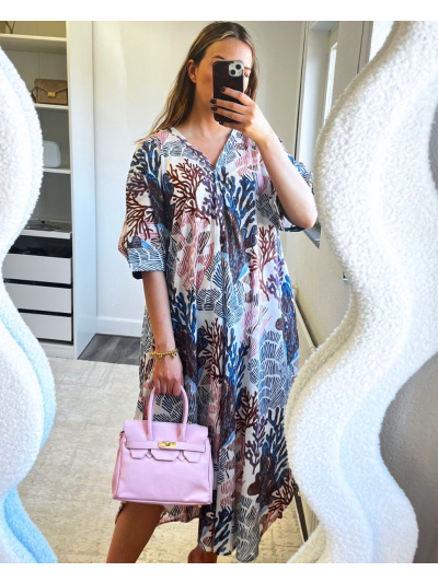 Katoenen kaftan jurk met koraalprint