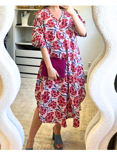 Katoenen kaftan jurk met bloemenprint