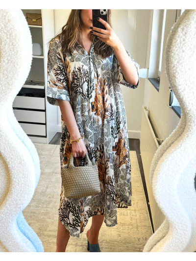Katoenen kaftan jurk met koraalprint