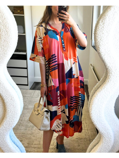 Katoenen kaftan jurk met grafische print