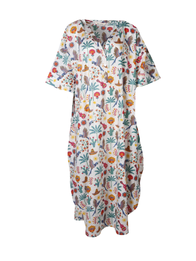 Lange kaftan jurk met kleurrijke illustraties