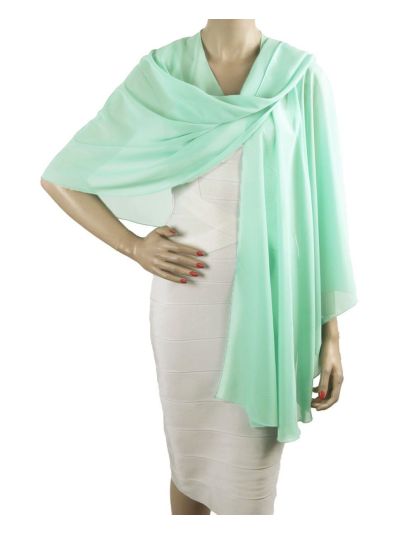 Soepelvallende mintgroene crêpe voile cape stola