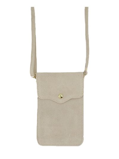 Lichtbeige suede telefoontasje