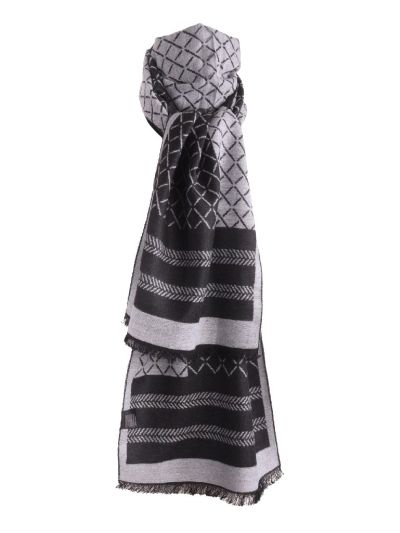 Zachte wol-blend sjaal met mixed print in ivoor