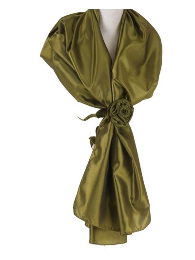 Olijfgroene stola van taft met losse rozen corsage 