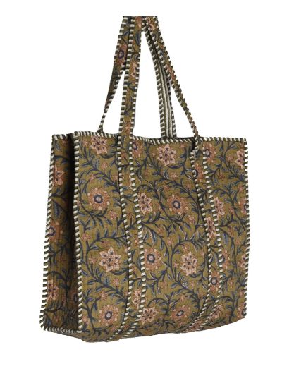 Gewatteerde schoudertas/shopper in olijfgroen
