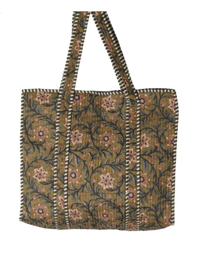 Gewatteerde schoudertas/shopper in olijfgroen