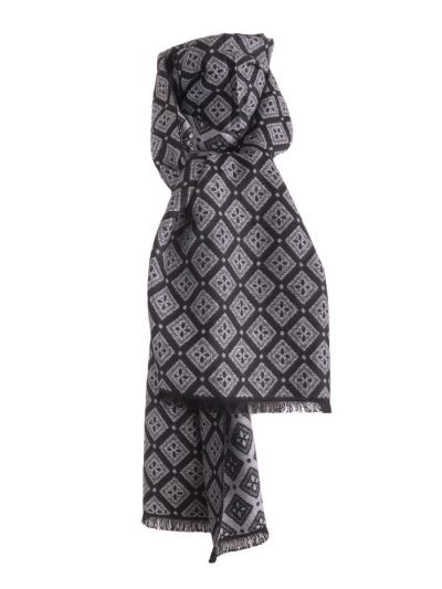 Zachte wol-blend sjaal met ornament print in wit