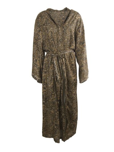 Lange zijde-blend kimono in taupe-zwart