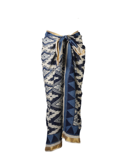 Katoenen sarong met Azteken print in blauw