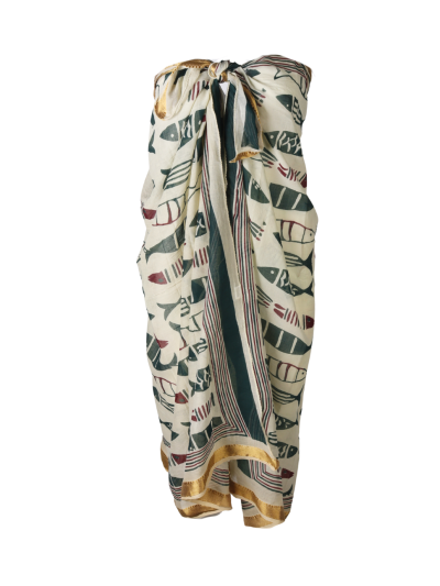 Katoenen sarong met visjes print in groen