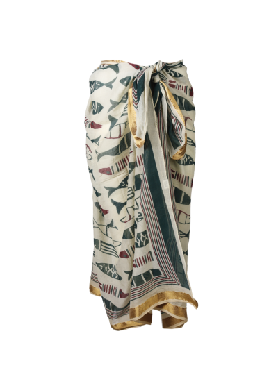 Katoenen sarong met visjes print in groen