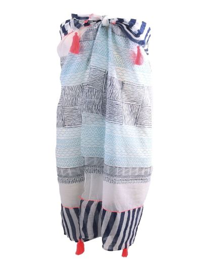 Katoenen sarong met diverse prints in donkerblauw