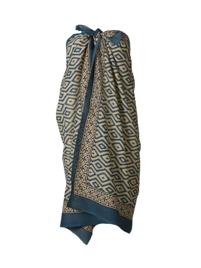 Pareo met ornament print in jeansblauw