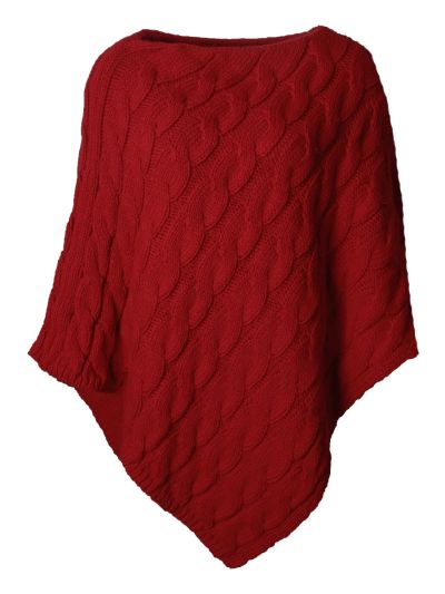 Poncho met kabelgebreide structuur