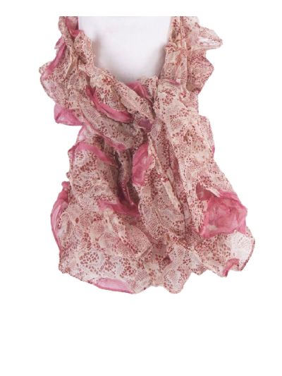 Roze/ beige crêpe-stroken sjaal