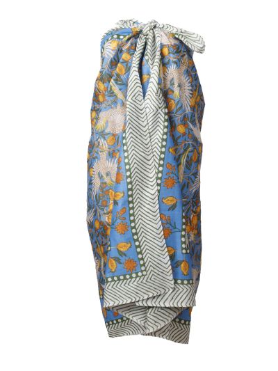 Katoenen sarong met vogel print in blauw