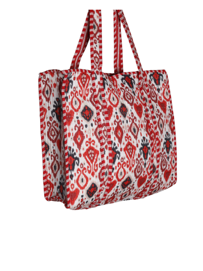Gewatteerde schoudertas/shopper in rood met ornamentprint